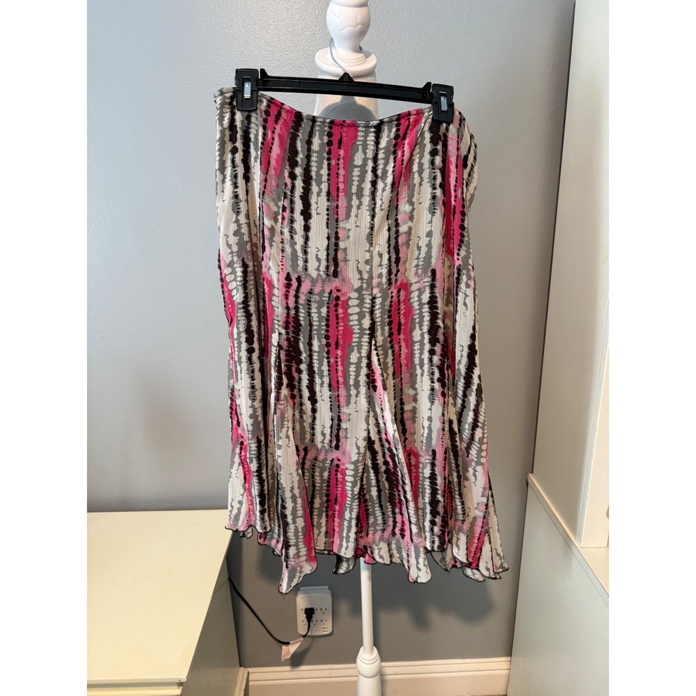 Cato Pink Gray Abstract Stripe Handkerchief Hem Midi Skirt Size 14 Side Zip